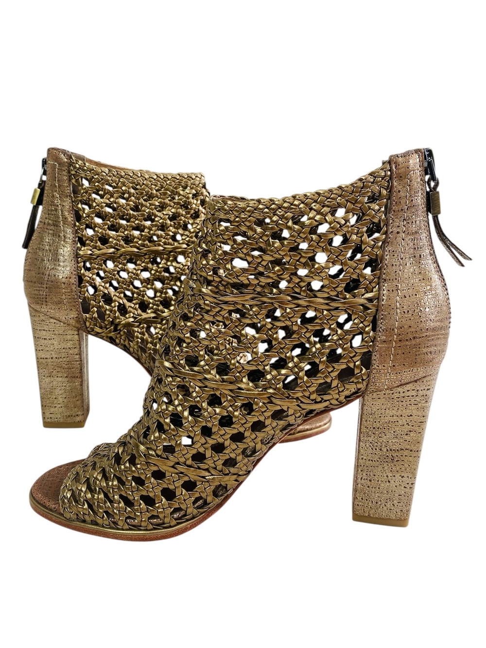 Donald J. Pliner Kasper Woven Bronze Heeled Sandal Size 7